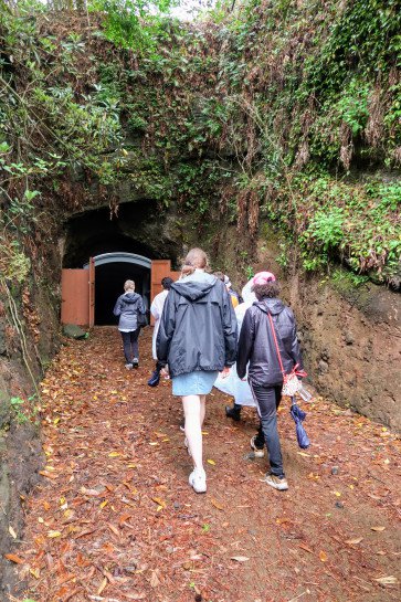 Entering the Japanese-made military bunker near Altteureu Airfield and Songaksan Mountain in Daejeong-eup, Seogwipo.